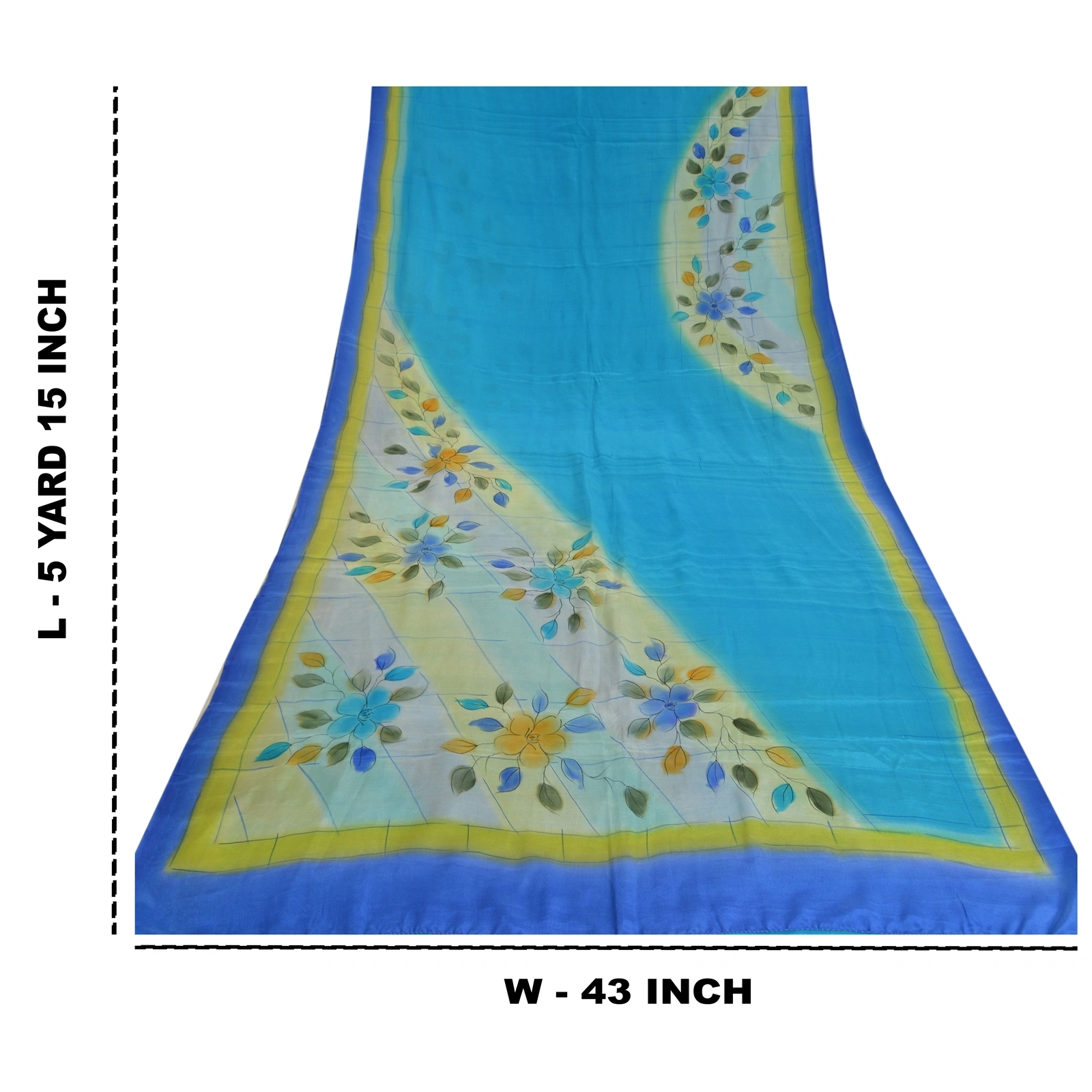 Sanskriti Vintage Sarees Blue 100% Pure Crepe Silk Printed Sari 5Yd Craft Fabric, PRC-18630-Blue-Printed Floral Design-Pure Crepe Silk-9