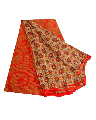 Sanskriti Vintage Sarees Indian Orange Printed Pure Crepe Silk Sari Craft Fabric, PRC-18648-Orange-Printed Floral Design-Pure Crepe Silk-7