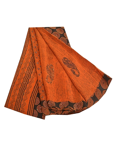 Sanskriti Vintage Sarees Orange Hand Beaded Kantha Pure Crepe Silk Sari Fabric, PRC-18652-Orange-Printed Floral Design-Pure Crepe Silk-7