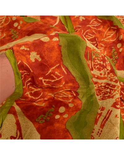 Sanskriti Vintage Sarees Orange Pure Crepe Silk Printed Sari Floral Craft Fabric, PRC-18676-Orange-Printed Floral Design-Pure Crepe Silk-3