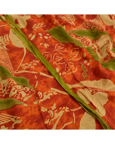 Sanskriti Vintage Sarees Orange Pure Crepe Silk Printed Sari Floral Craft Fabric, PRC-18676-Orange-Printed Floral Design-Pure Crepe Silk-5