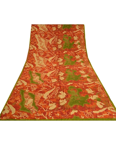 Sanskriti Vintage Sarees Orange Pure Crepe Silk Printed Sari Floral Craft Fabric, PRC-18676-Orange-Printed Floral Design-Pure Crepe Silk-8