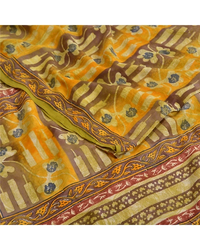 Sanskriti Vintage Sarees Green Pure Crepe Silk Printed Sari Floral Craft Fabric, PRC-18687-Green-Printed Floral Design-Pure Crepe Silk-2