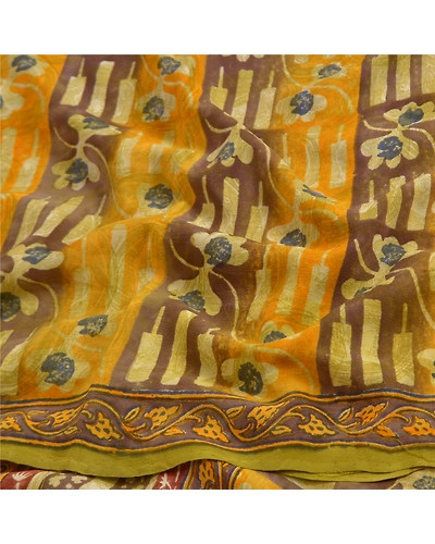 Sanskriti Vintage Sarees Green Pure Crepe Silk Printed Sari Floral Craft Fabric, PRC-18687-Green-Printed Floral Design-Pure Crepe Silk-6