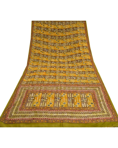 Sanskriti Vintage Sarees Green Pure Crepe Silk Printed Sari Floral Craft Fabric, PRC-18687-Green-Printed Floral Design-Pure Crepe Silk-8