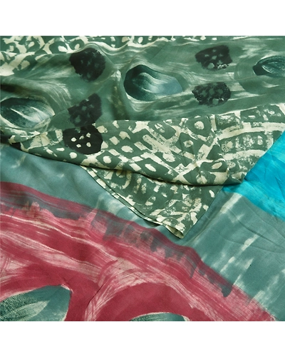 Sanskriti Vintage Sarees Multi Indian Pure Crepe Silk Printed Sari Craft Fabric, PRC-18700-Multi-Printed Floral Design-Pure Crepe Silk-1