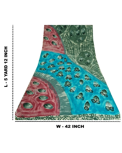 Sanskriti Vintage Sarees Multi Indian Pure Crepe Silk Printed Sari Craft Fabric, PRC-18700-Multi-Printed Floral Design-Pure Crepe Silk-9