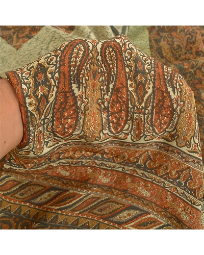 Sanskriti Vintage Sarees Brown Indian Pure Crepe Silk Printed Sari Craft Fabric, PRC-18701-Brown-Printed Floral Design-Pure Crepe Silk-2