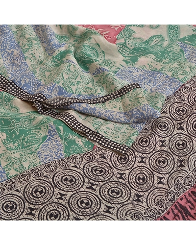 Sanskriti Vintage Sarees Multi From India Pure Crepe Silk Printed Sari Fabric, PRC-18712-Multi-Printed Floral Design-Pure Crepe Silk-1