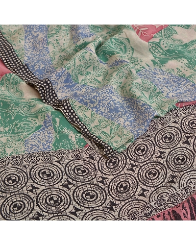 Sanskriti Vintage Sarees Multi From India Pure Crepe Silk Printed Sari Fabric, PRC-18712-Multi-Printed Floral Design-Pure Crepe Silk-2