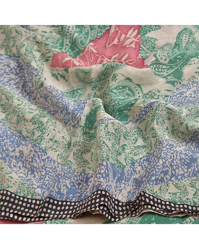 Sanskriti Vintage Sarees Multi From India Pure Crepe Silk Printed Sari Fabric, PRC-18712-Multi-Printed Floral Design-Pure Crepe Silk-6