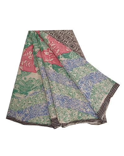 Sanskriti Vintage Sarees Multi From India Pure Crepe Silk Printed Sari Fabric, PRC-18712-Multi-Printed Floral Design-Pure Crepe Silk-7