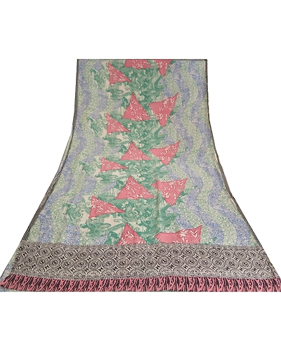 Sanskriti Vintage Sarees Multi From India Pure Crepe Silk Printed Sari Fabric, PRC-18712-Multi-Printed Floral Design-Pure Crepe Silk-8