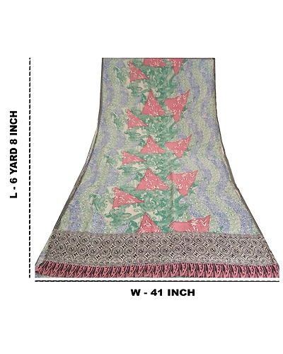 Sanskriti Vintage Sarees Multi From India Pure Crepe Silk Printed Sari Fabric, PRC-18712-Multi-Printed Floral Design-Pure Crepe Silk-9