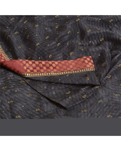 Sanskriti Vintage Sarees Gray-Black Hand Beads Pure Crepe Silk Sari Craft Fabric, PRC-18715-Grayish-Black-Printed Floral Design-Pure Crepe Silk-1