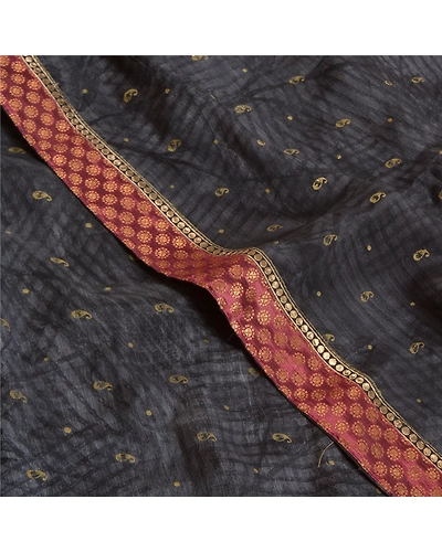 Sanskriti Vintage Sarees Gray-Black Hand Beads Pure Crepe Silk Sari Craft Fabric, PRC-18715-Grayish-Black-Printed Floral Design-Pure Crepe Silk-5