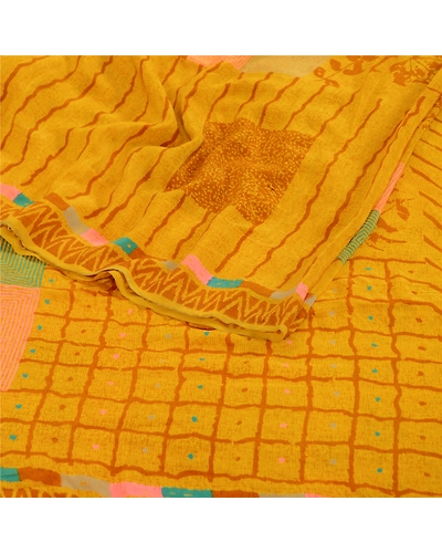 Sanskriti Vintage Sarees Indian Green Pure Crepe Silk Printed Sari Craft Fabric, PRC-18736-Green-Printed Floral Design-Pure Crepe Silk-2