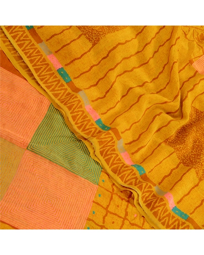 Sanskriti Vintage Sarees Indian Green Pure Crepe Silk Printed Sari Craft Fabric, PRC-18736-Green-Printed Floral Design-Pure Crepe Silk-5