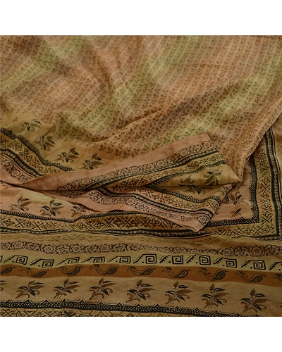 Sanskriti Vintage Sarees Indian Multi Pure Crepe Silk Printed Sari Craft Fabric, PRC-18737-Multi-Printed Floral Design-Pure Crepe Silk-1