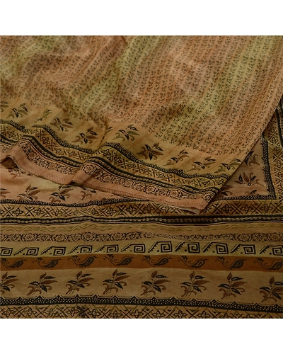 Sanskriti Vintage Sarees Indian Multi Pure Crepe Silk Printed Sari Craft Fabric, PRC-18737-Multi-Printed Floral Design-Pure Crepe Silk-2
