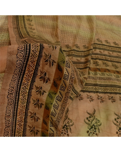 Sanskriti Vintage Sarees Indian Multi Pure Crepe Silk Printed Sari Craft Fabric, PRC-18737-Multi-Printed Floral Design-Pure Crepe Silk-3