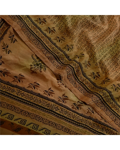 Sanskriti Vintage Sarees Indian Multi Pure Crepe Silk Printed Sari Craft Fabric, PRC-18737-Multi-Printed Floral Design-Pure Crepe Silk-5
