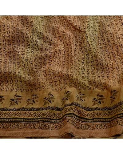 Sanskriti Vintage Sarees Indian Multi Pure Crepe Silk Printed Sari Craft Fabric, PRC-18737-Multi-Printed Floral Design-Pure Crepe Silk-6