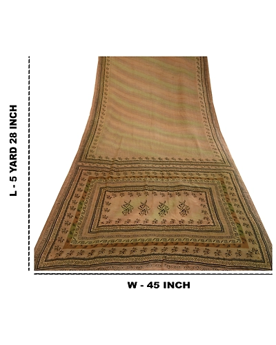 Sanskriti Vintage Sarees Indian Multi Pure Crepe Silk Printed Sari Craft Fabric, PRC-18737-Multi-Printed Floral Design-Pure Crepe Silk-9