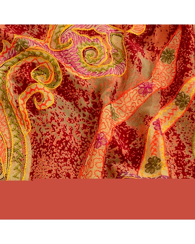 Sanskriti Vintage Sarees Red Hand Beaded Pure Crepe Silk Printed Sari 5Yd Fabric, PRC-18751-Red-Printed Floral Design-Pure Crepe Silk-6