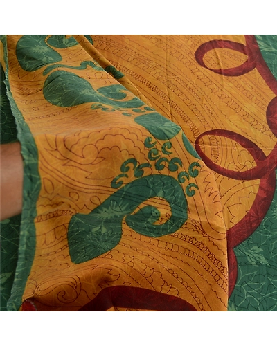 Sanskriti Vintage Sarees Green 100% Pure Crepe Silk Printed Sari Craft Fabric, PRC-18760-Green-Printed Floral Design-Pure Crepe Silk-3