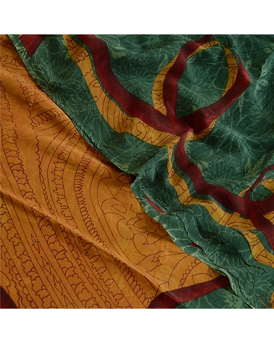 Sanskriti Vintage Sarees Green 100% Pure Crepe Silk Printed Sari Craft Fabric, PRC-18760-Green-Printed Floral Design-Pure Crepe Silk-5