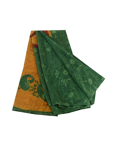 Sanskriti Vintage Sarees Green 100% Pure Crepe Silk Printed Sari Craft Fabric, PRC-18760-Green-Printed Floral Design-Pure Crepe Silk-7