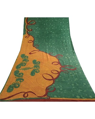 Sanskriti Vintage Sarees Green 100% Pure Crepe Silk Printed Sari Craft Fabric, PRC-18760-Green-Printed Floral Design-Pure Crepe Silk-8