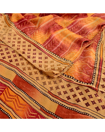 Sanskriti Vintage Sarees Indian Red Pure Crepe Silk Printed Sari Craft Fabric, PRC-18771-Red-Printed Floral Design-Pure Crepe Silk-2