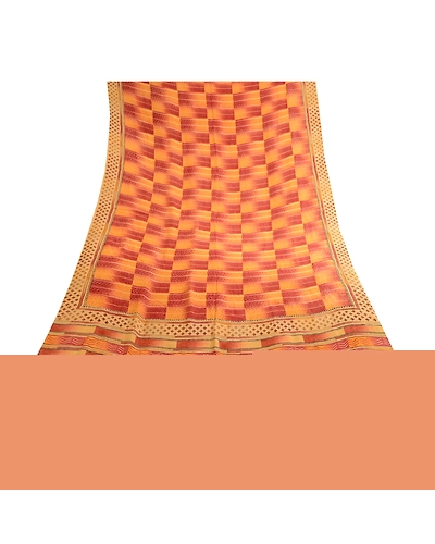 Sanskriti Vintage Sarees Indian Red Pure Crepe Silk Printed Sari Craft Fabric, PRC-18771-Red-Printed Floral Design-Pure Crepe Silk-8