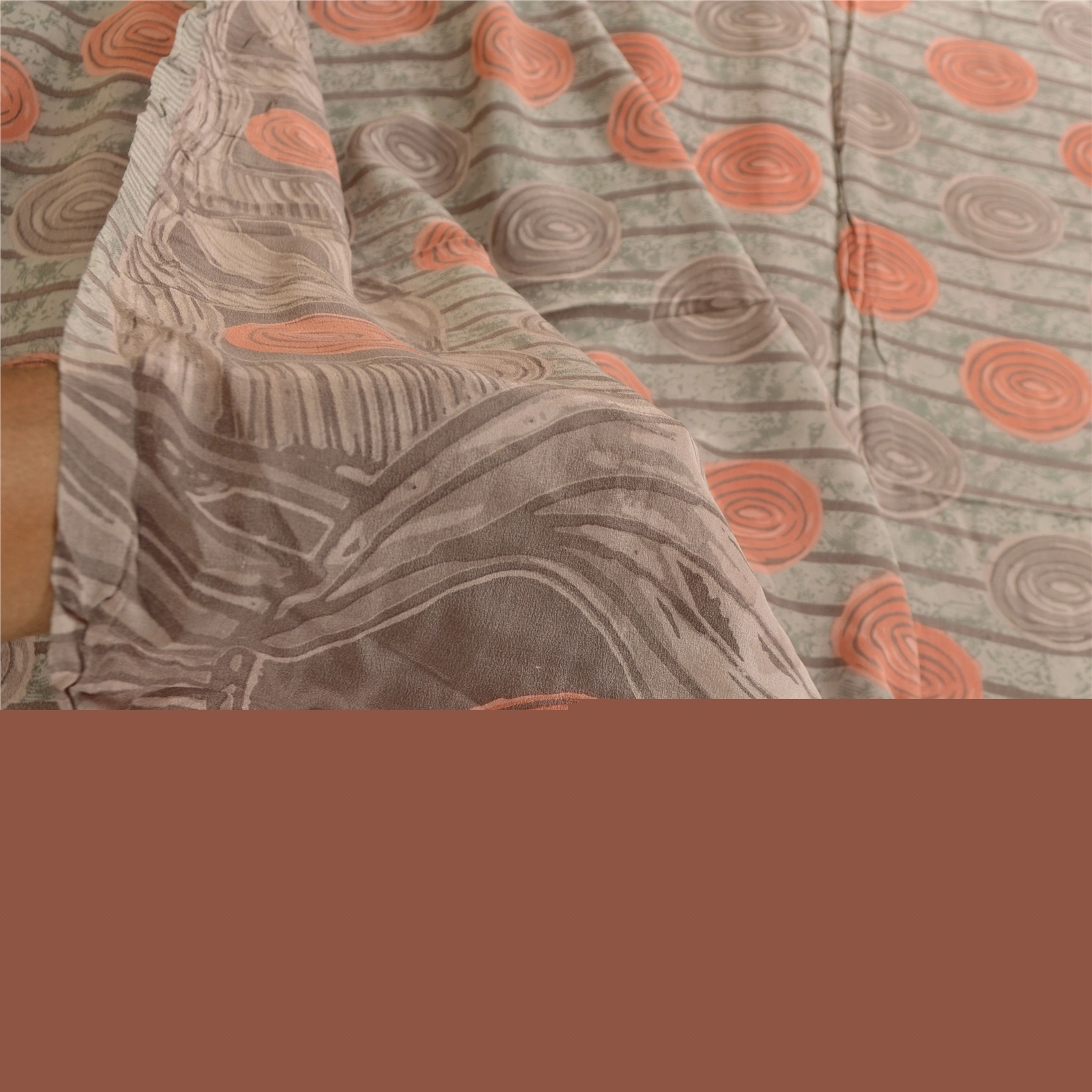 Sanskriti Vintage Sarees Gray 100% Pure Crepe Silk Printed Sari 5Yd Craft Fabric, PRC-18773-Gray-Printed Floral Design-Pure Crepe Silk-3