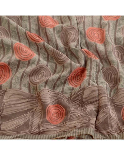 Sanskriti Vintage Sarees Gray 100% Pure Crepe Silk Printed Sari 5Yd Craft Fabric, PRC-18773-Gray-Printed Floral Design-Pure Crepe Silk-6