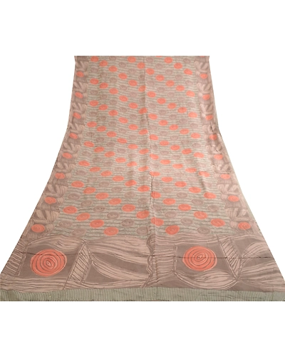 Sanskriti Vintage Sarees Gray 100% Pure Crepe Silk Printed Sari 5Yd Craft Fabric, PRC-18773-Gray-Printed Floral Design-Pure Crepe Silk-8