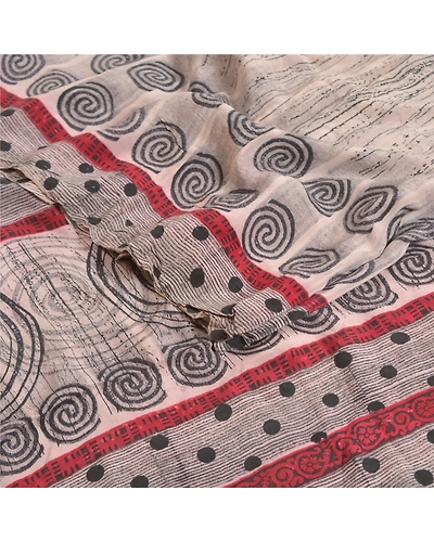 Sanskriti Vintage Sarees Ivory 100% Pure Crepe Silk Printed Sari Craft Fabric, PRC-18777-Ivory-Printed Floral Design-Pure Crepe Silk-2