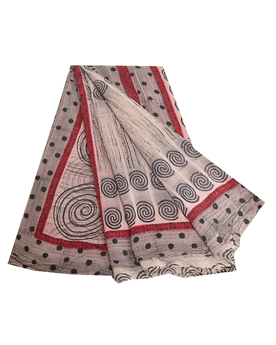 Sanskriti Vintage Sarees Ivory 100% Pure Crepe Silk Printed Sari Craft Fabric, PRC-18777-Ivory-Printed Floral Design-Pure Crepe Silk-7