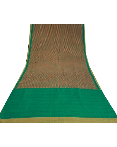 Sanskriti Vintage Sarees Indian Green Pure Crepe Silk Printed Sari Craft Fabric, PRC-18786-Green-Printed Floral Design-Pure Crepe Silk-7