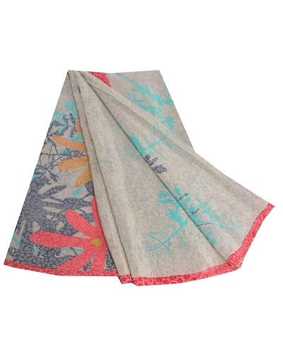 Sanskriti Vintage Sarees Gray Indian Printed Pure Crepe Sari Silk Craft Fabric, PRC-18835-Gray-Printed Floral Design-Pure Crepe Silk-7