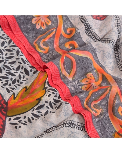 Sanskriti Vintage Sarees From India Gray Pure Crepe Silk Sari Printed 5Yd Fabric, PRC-18838-Gray-Printed Floral Design-Pure Crepe Silk-5