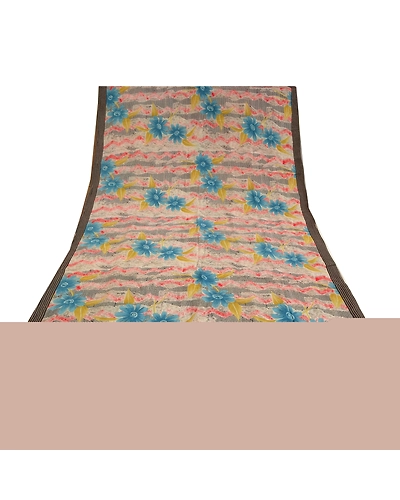 Sanskriti Vintage Sarees Multi Indian Pure Crepe Silk Printed Sari Craft Fabric, PRC-18888-Multi-Printed Floral Design-Pure Crepe Silk-5