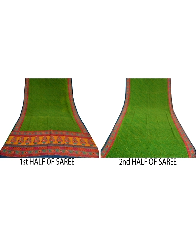 Sanskriti Vintage Sarees Green From India Pure Crepe Silk Printed Sari Fabric, PRC-18891-Green-Printed Floral Design-Pure Crepe Silk-3
