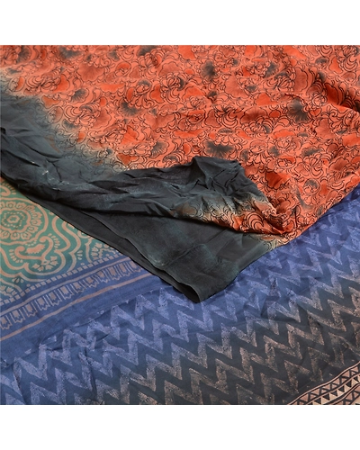 Sanskriti Vintage Sarees Dark-Peach Printed Pure Crepe Silk Sari Craft Fabric, PRC-18902-Dark-Peach-Printed Floral Design-Pure Crepe Silk-1