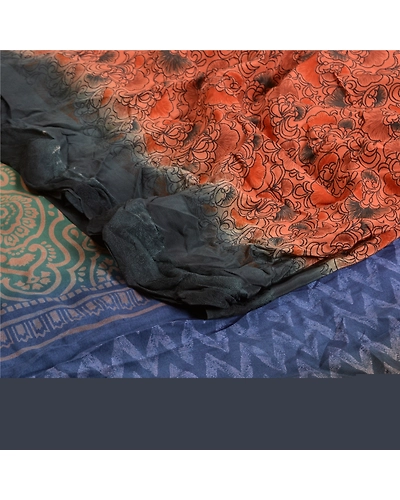 Sanskriti Vintage Sarees Dark-Peach Printed Pure Crepe Silk Sari Craft Fabric, PRC-18902-Dark-Peach-Printed Floral Design-Pure Crepe Silk-2