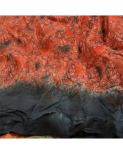 Sanskriti Vintage Sarees Dark-Peach Printed Pure Crepe Silk Sari Craft Fabric, PRC-18902-Dark-Peach-Printed Floral Design-Pure Crepe Silk-4