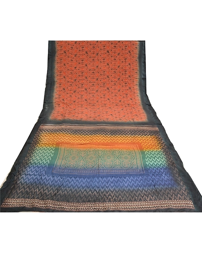 Sanskriti Vintage Sarees Dark-Peach Printed Pure Crepe Silk Sari Craft Fabric, PRC-18902-Dark-Peach-Printed Floral Design-Pure Crepe Silk-5