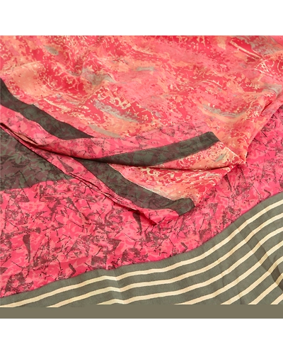 Sanskriti Vintage Sarees Pink 100% Pure Crepe Silk Printed Sari 5Yd Craft Fabric, PRC-18922-Pink-Printed Floral Design-Pure Crepe Silk-1